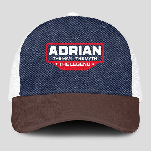 The Man The Myth The Legend Navy Brown And White Mesh Cap ADRIAN 13K1 C200PF