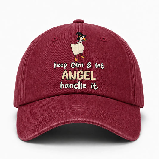 Keep Calm & Let Your Name Handle It Funny Witch Goose Washed Cap ANGEL 13K1 C128PF