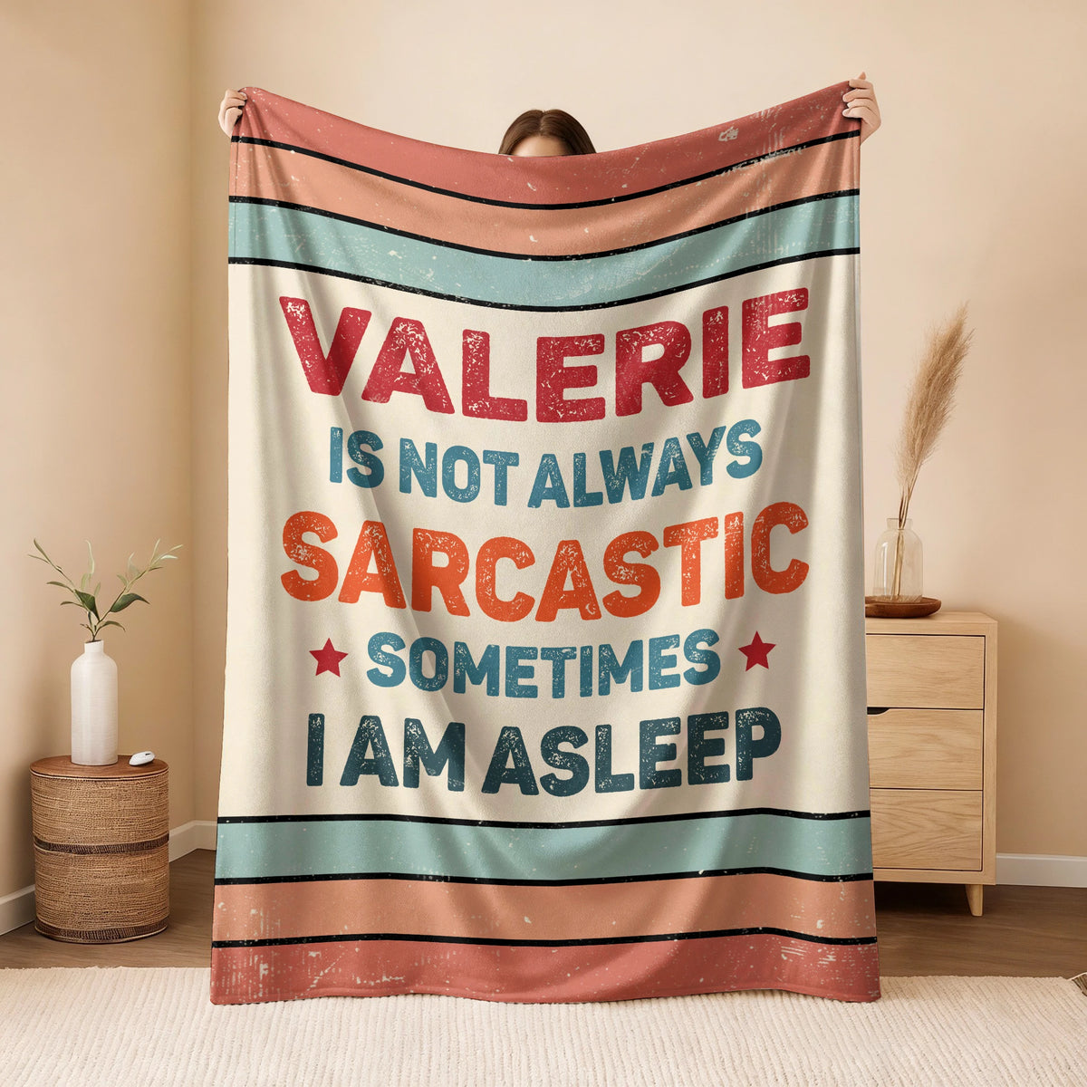 Your Name Sarcastic Funny Retro Fleece Blanket VALERIE 13K1 BK62