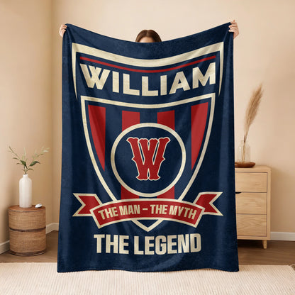 The Man The Myth The Legend Blue Burgundy Baseball Blanket WILLIAM 13K1 BK18