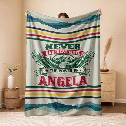 Never Underestimate Your Name Vintage Mountain Fleece Blanket ANGELA 13K1 BK44