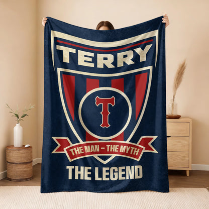 The Man The Myth The Legend Blue Burgundy Baseball Blanket TERRY 13K1 BK18