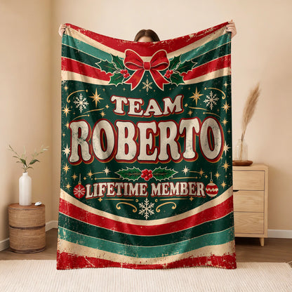 Team Your Name Lifetime Member Christmas Fleece Blanket ROBERTO 13K1 BK52
