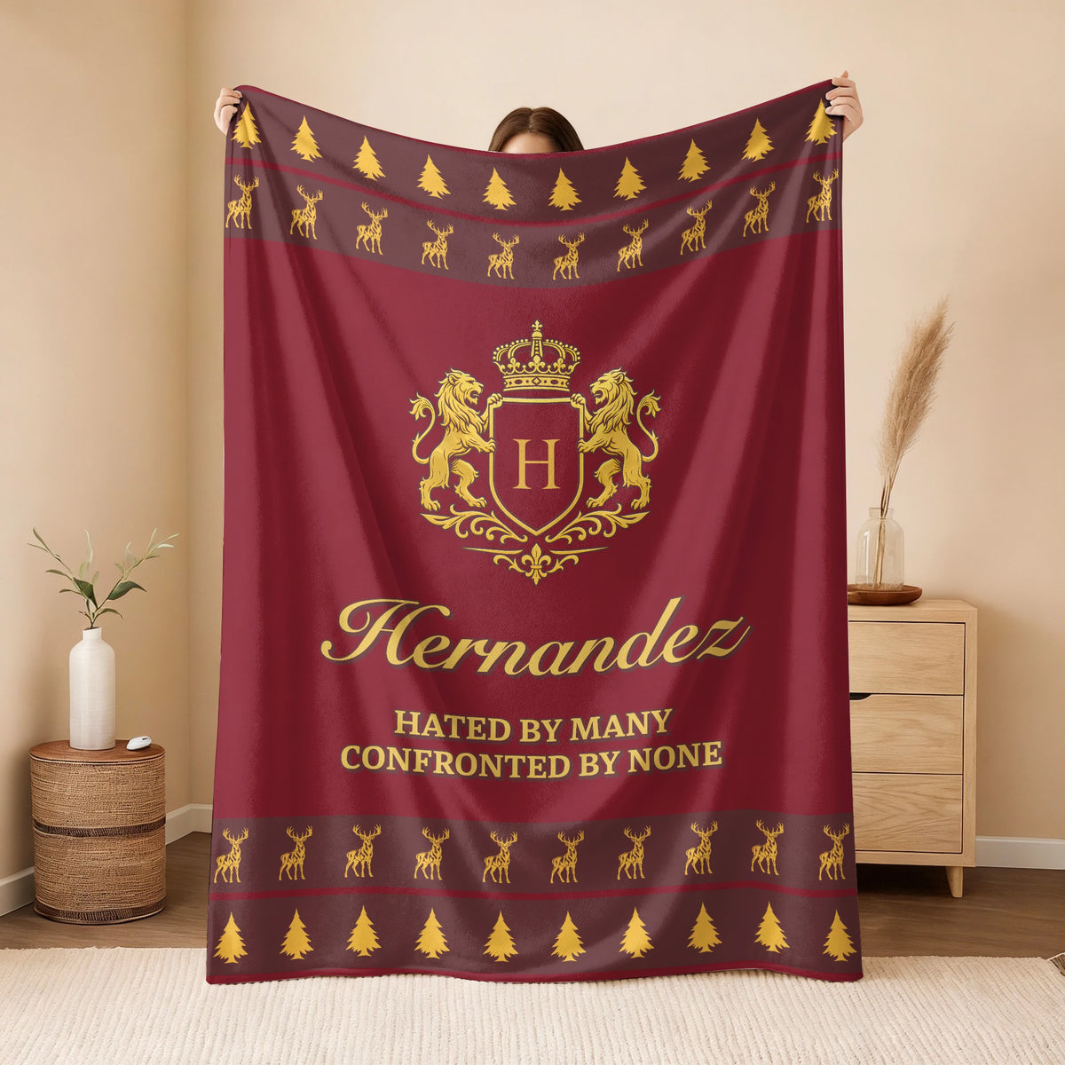 Hated By Many Confronted By None Burgundy Gold Christmas Fleece Blanket HERNANDEZ 13K1 BK33