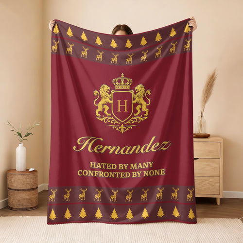 Hated By Many Confronted By None Burgundy Gold Christmas Fleece Blanket HERNANDEZ 13K1 BK33