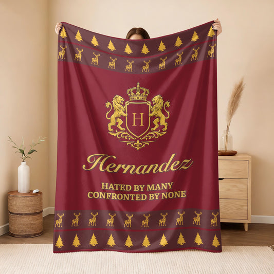 Hated By Many Confronted By None Burgundy Gold Christmas Fleece Blanket HERNANDEZ 13K1 BK33