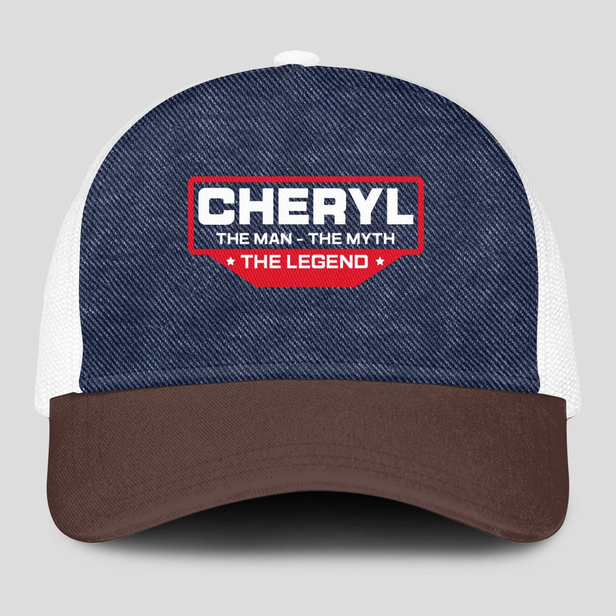 The Man The Myth The Legend Navy Brown And White Mesh Cap CHERYL 13K1 C200PF