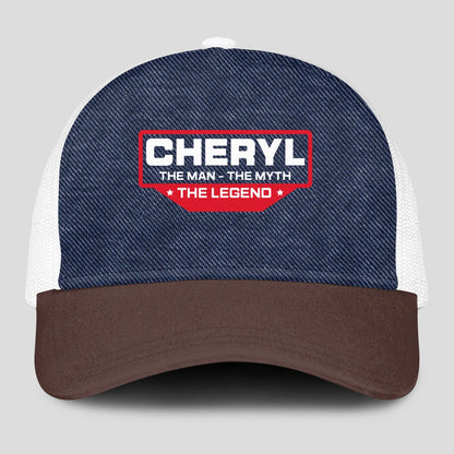 The Man The Myth The Legend Navy Brown And White Mesh Cap CHERYL 13K1 C200PF