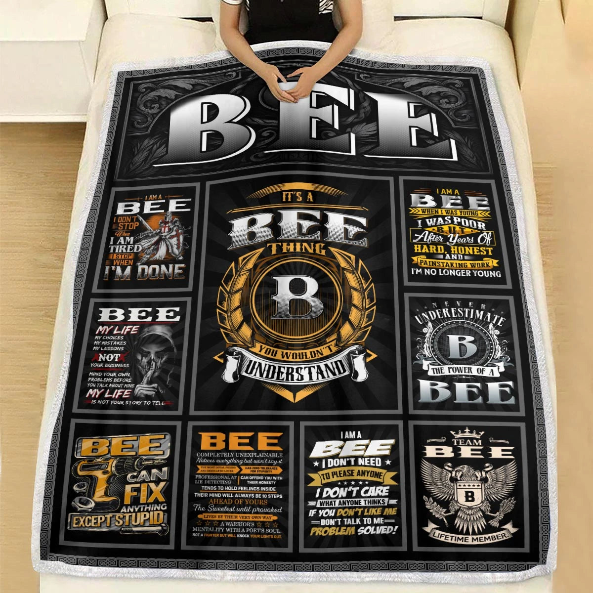 BEE Personalized Blanket | Custom Name Cozy Throw Gift 13K4-BK2