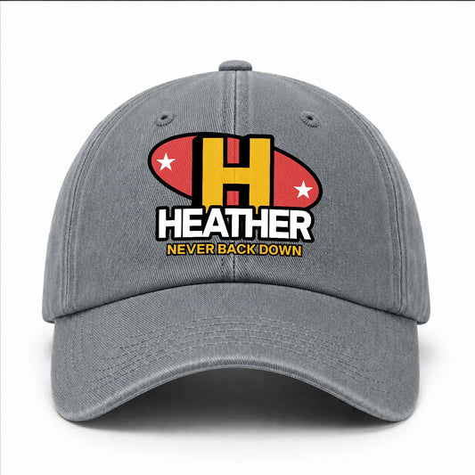 Never Back Down With Your Name And Initial Letter Washed Cap HEATHER 13K1 C82PF