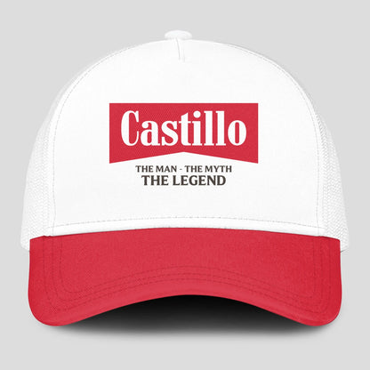 The Man The Myth The Legend Red And White Mesh Cap CASTILLO 13K1 C197PF