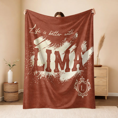 Life Is Better With Your Name Terracotta Cream Fleece Blanket LIMA 13K1 BK30