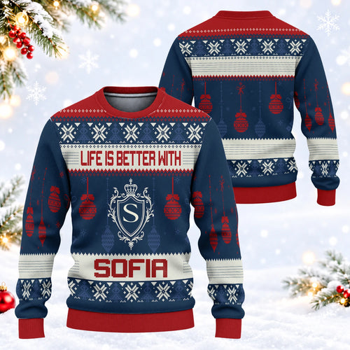 Life Is Better With Your Name Navy Ugly Sweater SOFIA 13K1 UG11