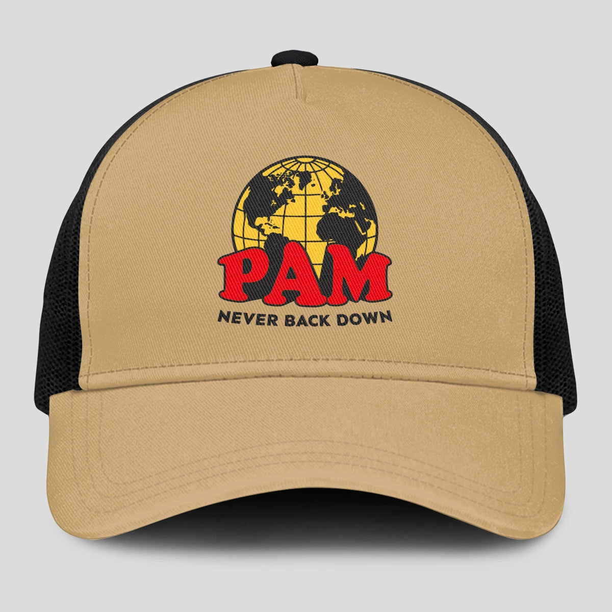 Never Back Down World Logo Khaki Mesh Cap PAM 13K1 C212PF