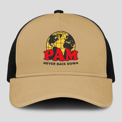 Never Back Down World Logo Khaki Mesh Cap PAM 13K1 C212PF