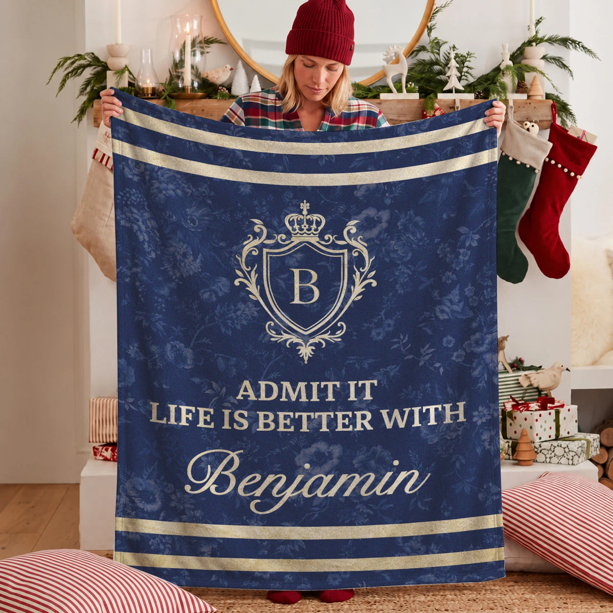 Admit It Life Is Better With Your Name Floral Blue Fleece Blanket BENJAMIN 13K1 BK36