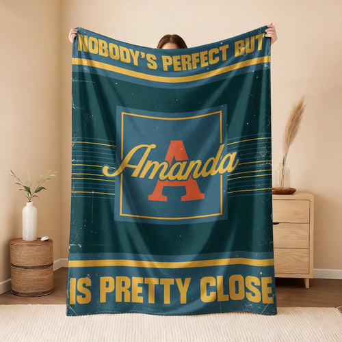 Nobody's Perfect But Your Name Is Close Vintage Blue & Brown Fleece Blanket AMANDA 13K1 BK54