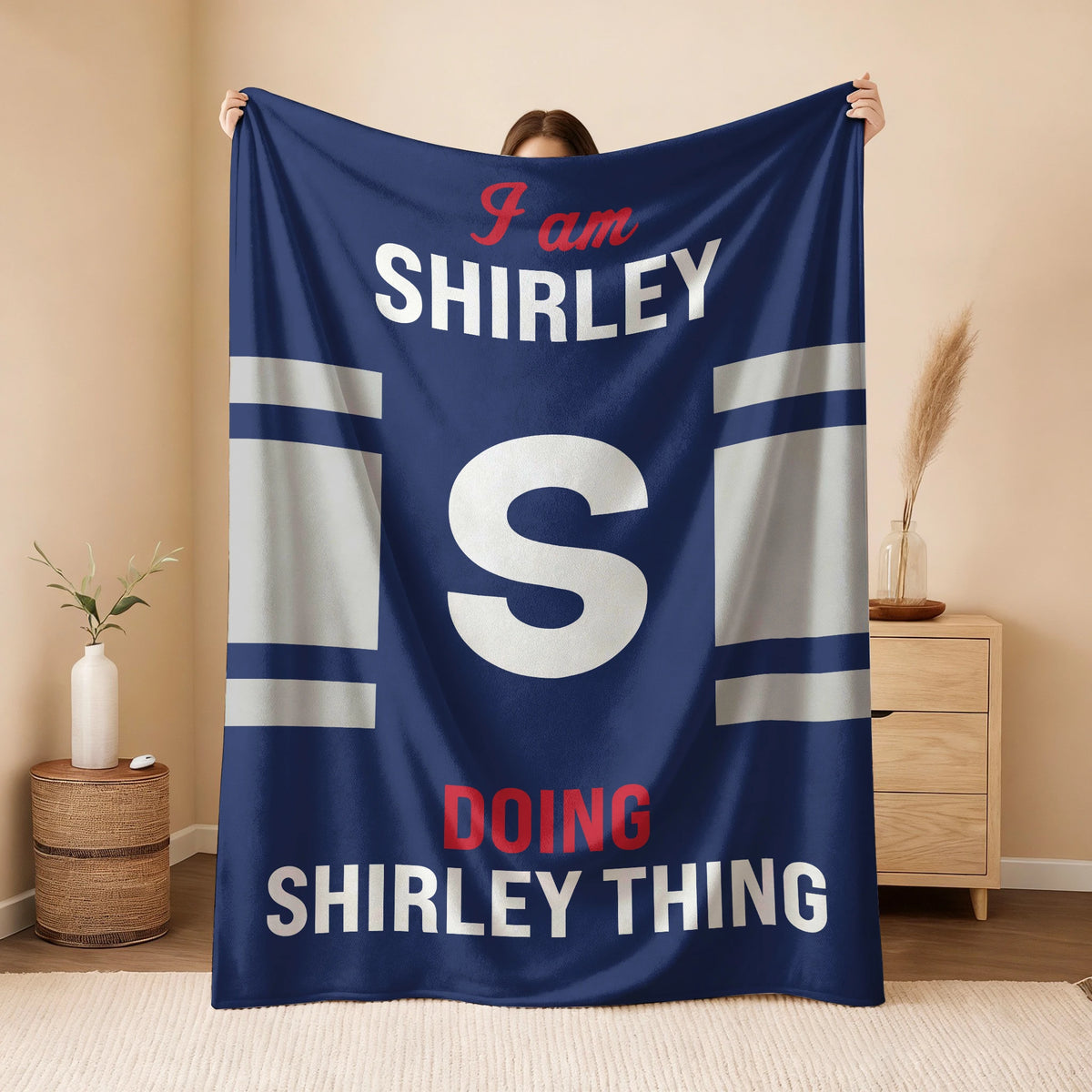 I'm Name Doing Name Things Navy Fleece Blanket SHIRLEY 13K1 BK51