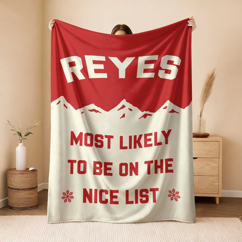 Most Likely on the Nice List Red Vintage Christmas Fleece Blanket REYES 13K1 BK63