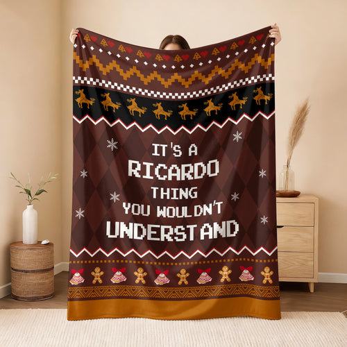 Your Name Thing Funny Deer Brown Christmas Fleece Blanket RICARDO 13K1 BK27