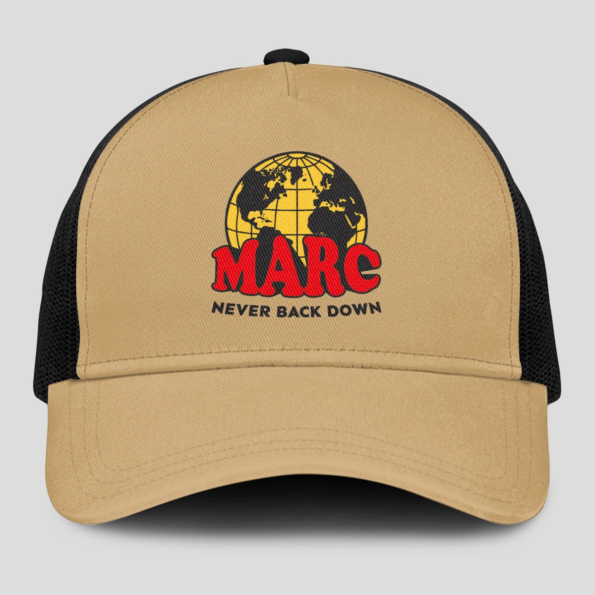Never Back Down World Logo Khaki Mesh Cap MARC 13K1 C212PF