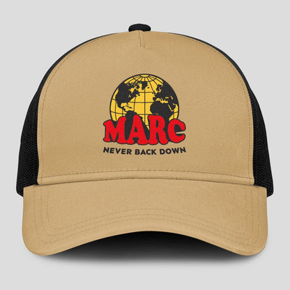 Never Back Down World Logo Khaki Mesh Cap MARC 13K1 C212PF