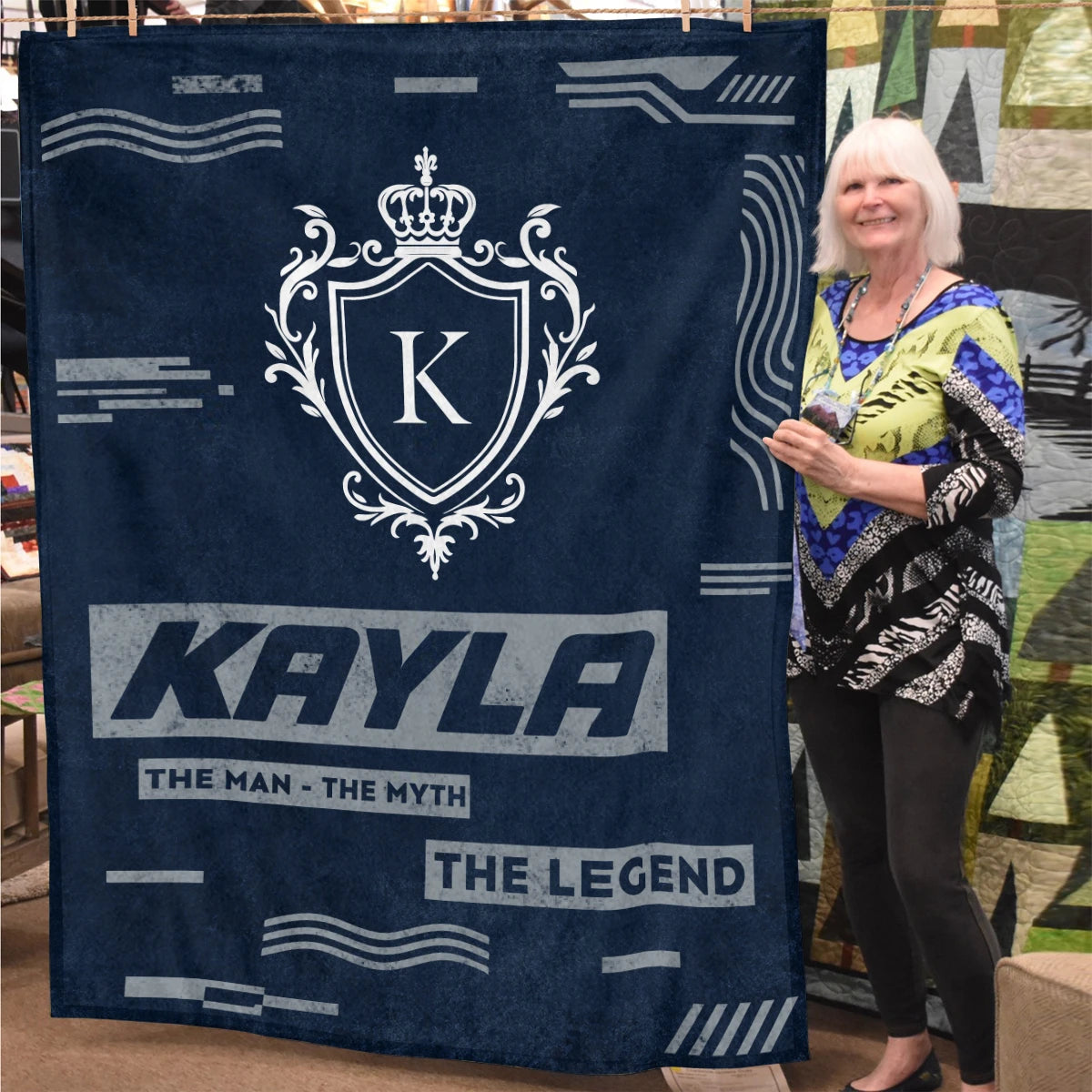 The Man The Myth The Legend Blue & Gray Fleece Blanket  KAYLA 13K1 BK08