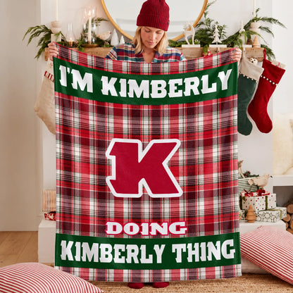 I'm Name Doing Name Things Red Plaid Fleece Blanket KIMBERLY 13K1 BK49
