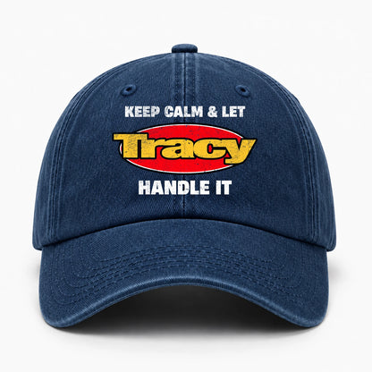 Keep Calm & Let Your Name Handle It Yellow And Red Logo Washed Cap TRACY 13K1 C172PF
