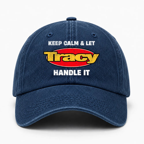 Keep Calm & Let Your Name Handle It Yellow And Red Logo Washed Cap TRACY 13K1 C172PF