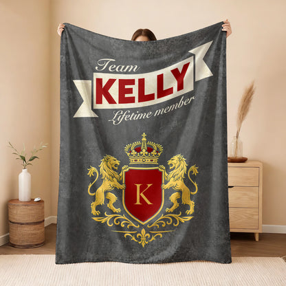 Team Your Name Lifetime Member Charcoal Blanket KELLY 13K1 BK20