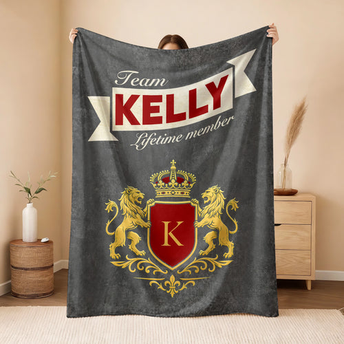 Team Your Name Lifetime Member Charcoal Blanket KELLY 13K1 BK20