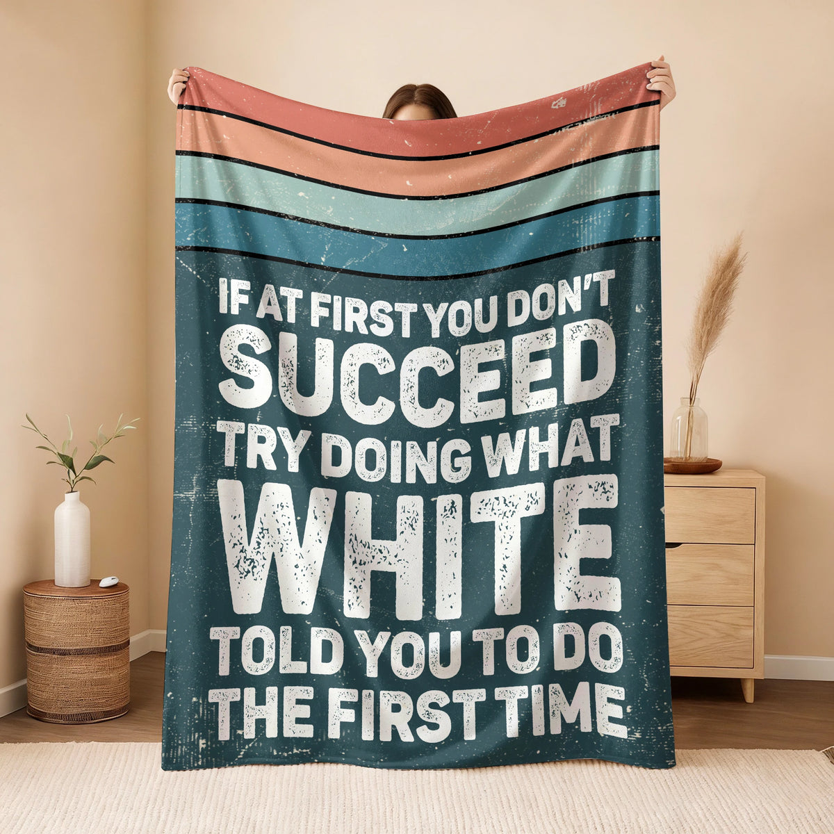 If At First You Don’t Succeed Retro Green Fleece Blanket WHITE 13K1 BK29