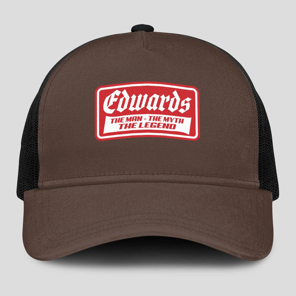 The Man The Myth The Legend Red Logo Brown Mesh Cap EDWARDS 13K1 C203PF