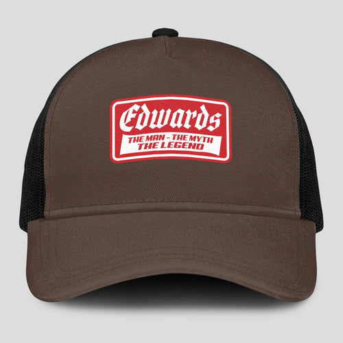 The Man The Myth The Legend Red Logo Brown Mesh Cap EDWARDS 13K1 C203PF