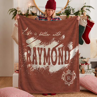 Life Is Better With Your Name Terracotta Cream Fleece Blanket RAYMOND 13K1 BK30