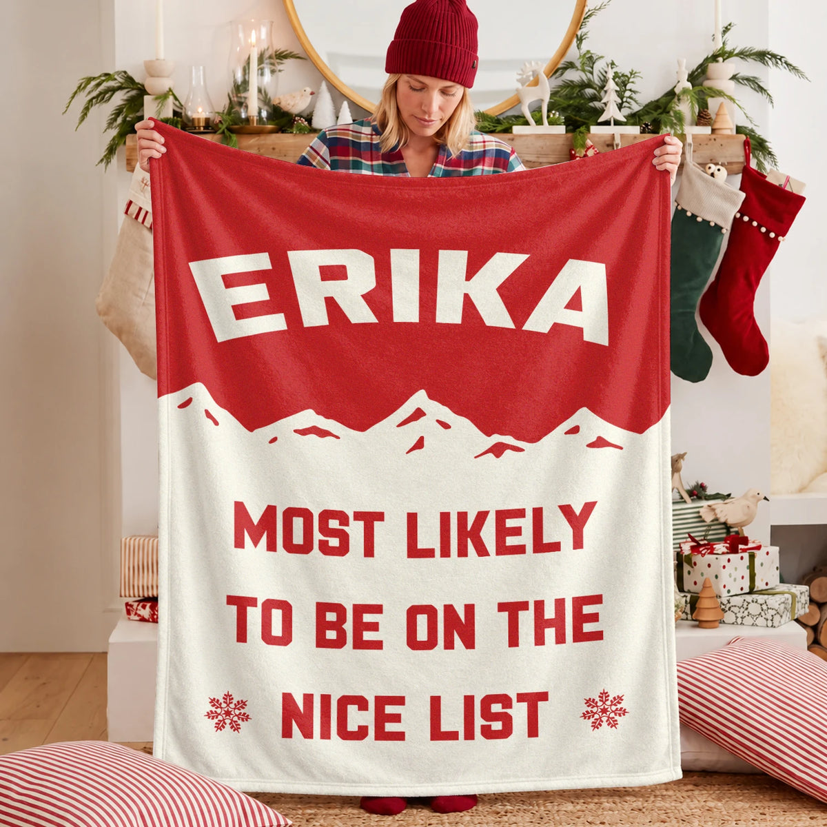 Most Likely on the Nice List Red Vintage Christmas Fleece Blanket ERIKA 13K1 BK63