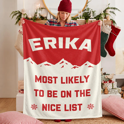 Most Likely on the Nice List Red Vintage Christmas Fleece Blanket ERIKA 13K1 BK63