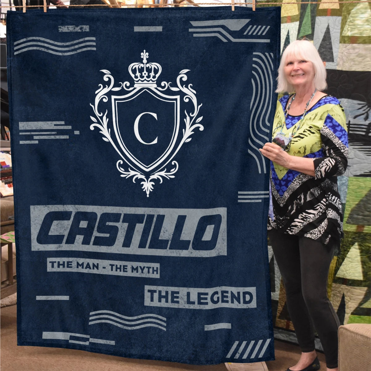 The Man The Myth The Legend Blue & Gray Fleece Blanket  CASTILLO 13K1 BK08