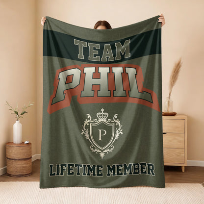 Team Your Name Lifetime Member Sage Green Fleece Blanket PHIL 13K1 BK22