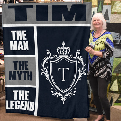 The Man The Myth The Legend Navy Gray & Gold Fleece Blanket  TIM 13K1 BK09