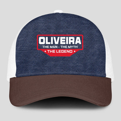 The Man The Myth The Legend Navy Brown And White Mesh Cap OLIVEIRA 13K1 C200PF
