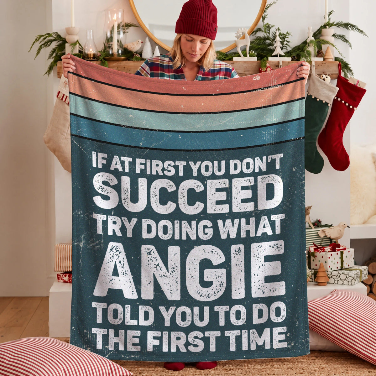 If At First You Don’t Succeed Retro Green Fleece Blanket ANGIE 13K1 BK29