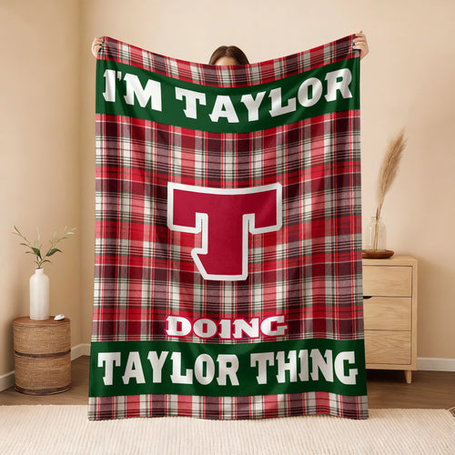 I'm Name Doing Name Things Red Plaid Fleece Blanket TAYLOR 13K1 BK49