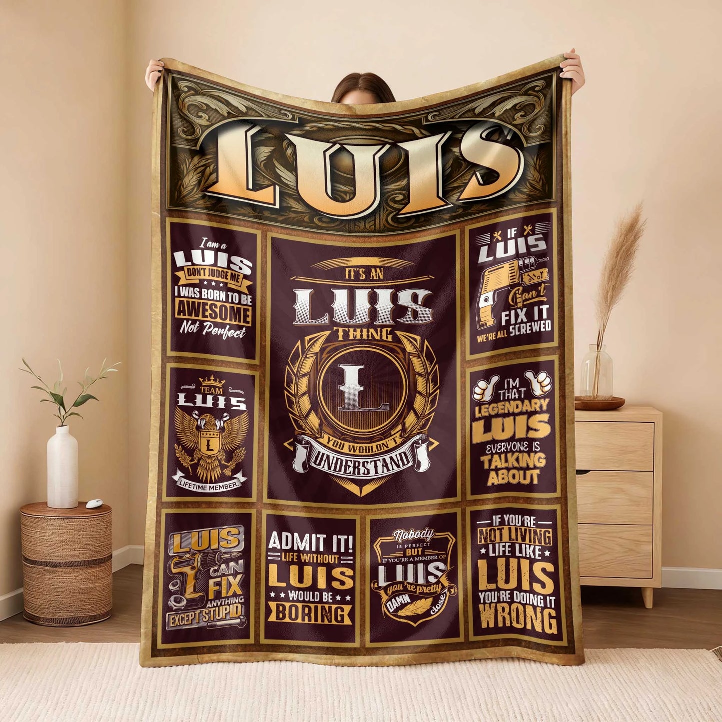 LUIS Personalized Blanket | Custom Name Cozy Throw Gift 13K1-BK4
