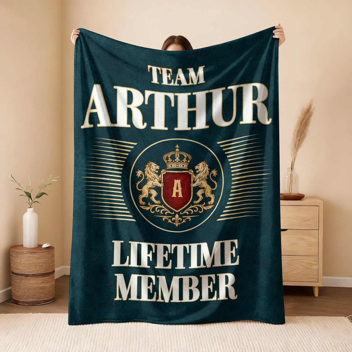 Team Your Name Lifetime Member Sage Green Fleece Blanket ARTHUR 13K1 BK42