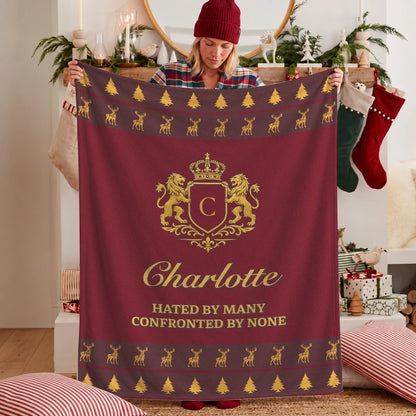 Hated By Many Confronted By None Burgundy Gold Christmas Fleece Blanket CHARLOTTE 13K1 BK33