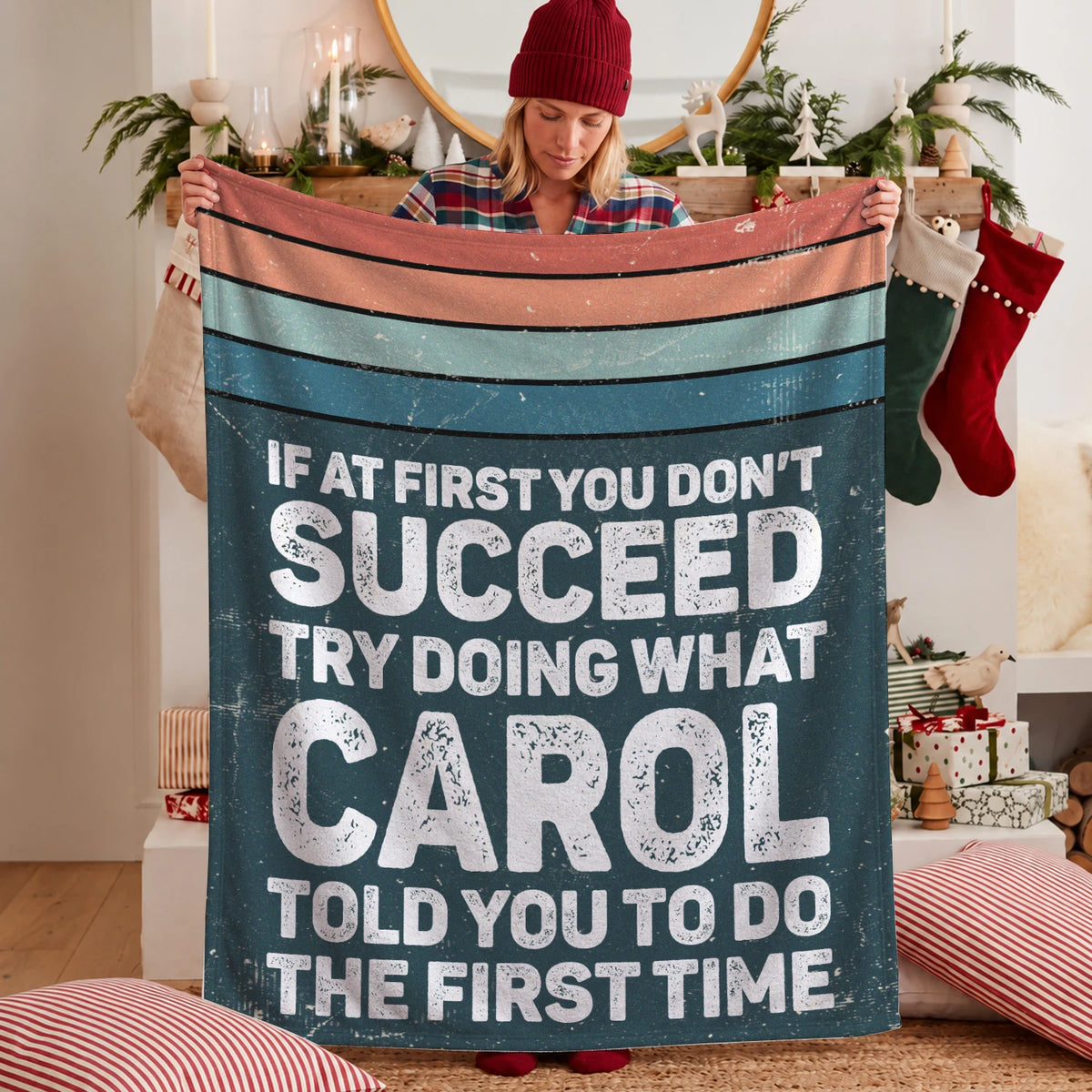If At First You Don’t Succeed Retro Green Fleece Blanket CAROL 13K1 BK29