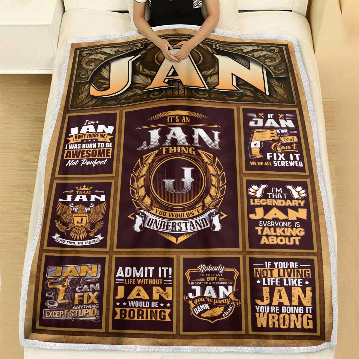JAN Personalized Blanket | Custom Name Cozy Throw Gift 13K1-BK4