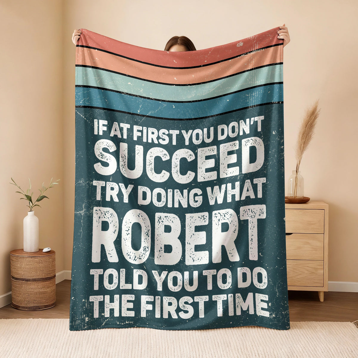 If At First You Don’t Succeed Retro Green Fleece Blanket ROBERT 13K1 BK29